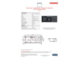 Specification Sheet - Memo Hugo 1 & 3/4 Bowl Sink 1 Taphole Left Hand Bowl with Drainer Granite Black