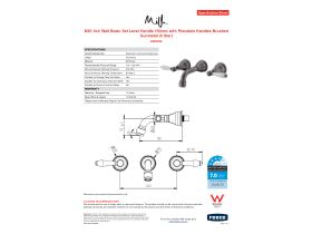 Specification Sheet - Milli Voir Wall Basin Set Lever Handle 150mm with Porcelain Handles Brushed Gunmetal (5 Star)