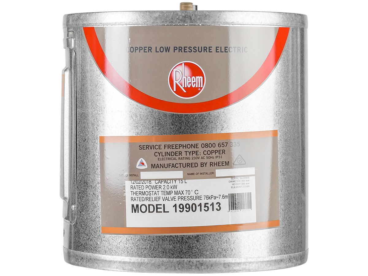 Rheem 15 Litre Light Pressure Under Sink Cylinder 199.015.13 2Kw