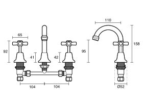 Technical Drawing - Posh Bristol Basin Set Swivel