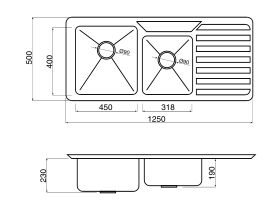 AFA Cubeline DP 1 3/4 Inset Sink 1 Taphole Left Hand Bowl 1250mm Stainless Steel