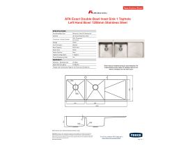 Specification Sheet - AFA Exact Double Bowl Inset Sink 1 Taphole Left Hand Bowl 1208mm Stainless Steel