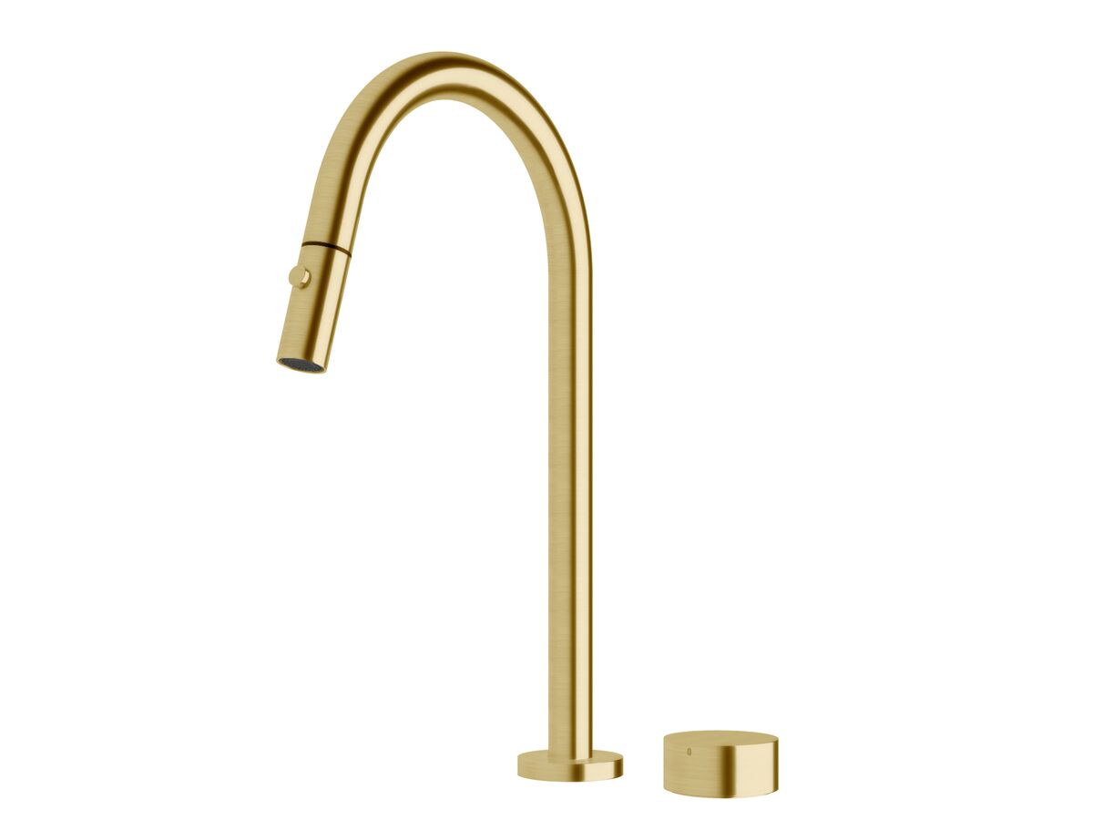 Milli Pure Progressive Sink Mixer Tap Set with Pull Out Spray PVD Brushed Gold (4 Star) from Reece