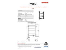 Specification Sheet - Mizu Bloc MK2 550 x 800mm Heated Towel Rail Only (Less Transformer) Matte Black