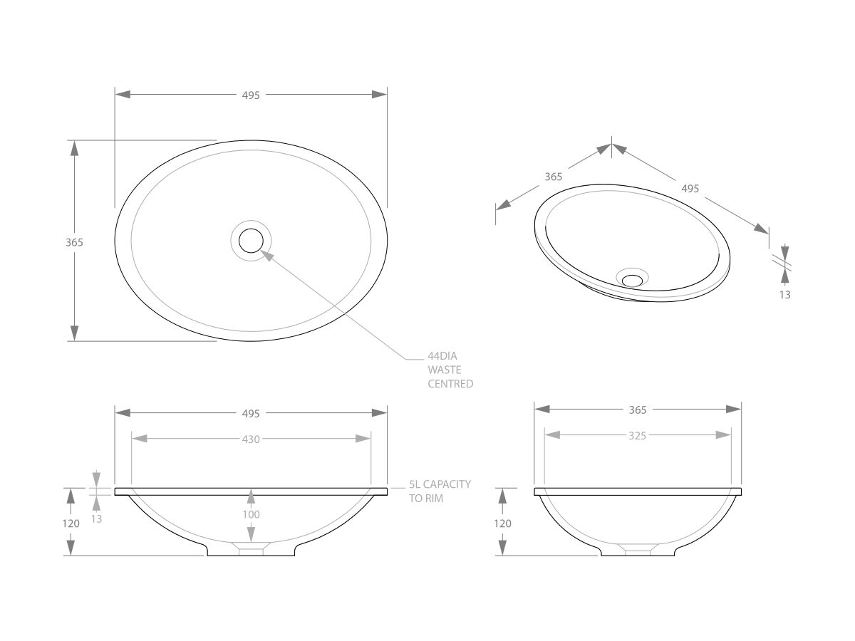 ADP Sincerity Under Counter / Inset Basin 500 x 370mm