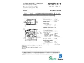 Specification Sheet - Tecumseh Condensing Unit AE4425YHR-FZ1A