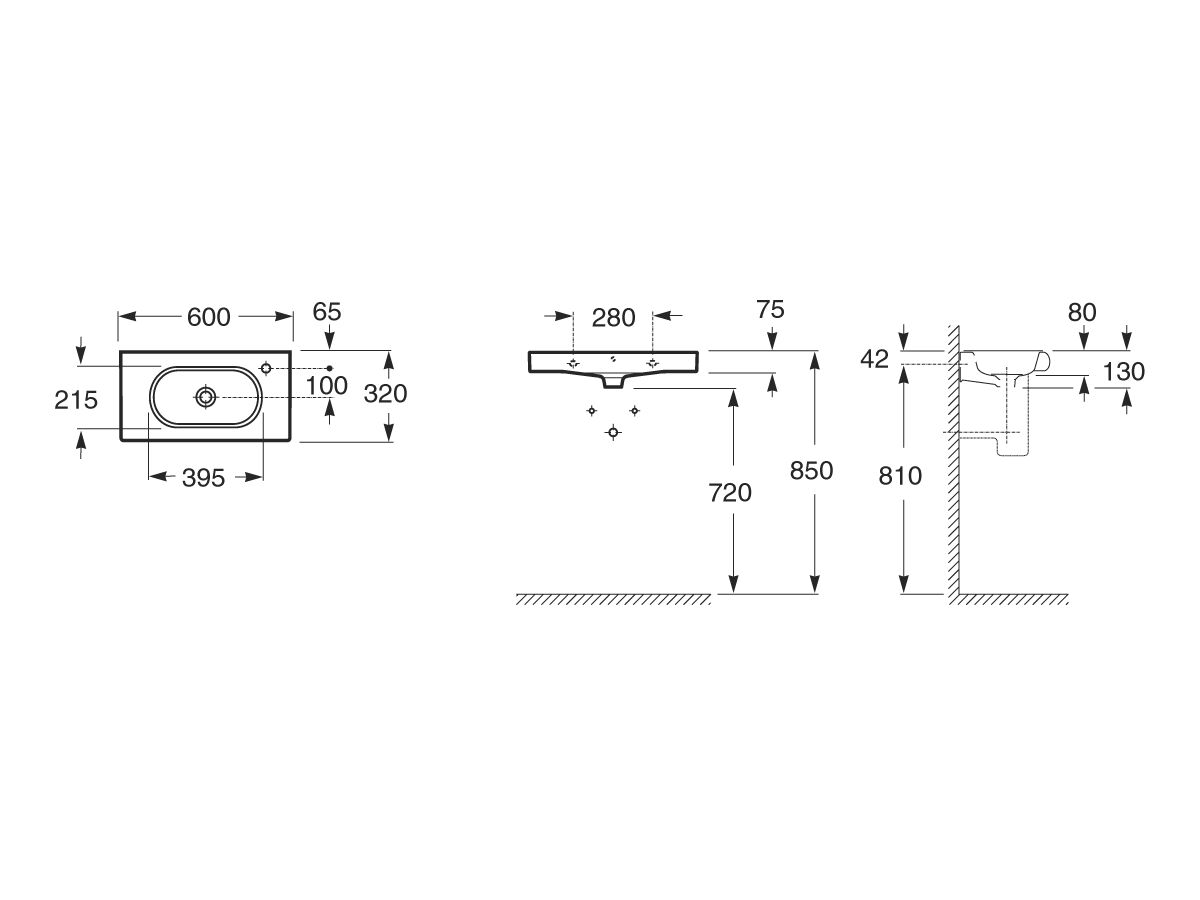 Roca Meridian Compact Wall Basin 600x320 1 Taphole White