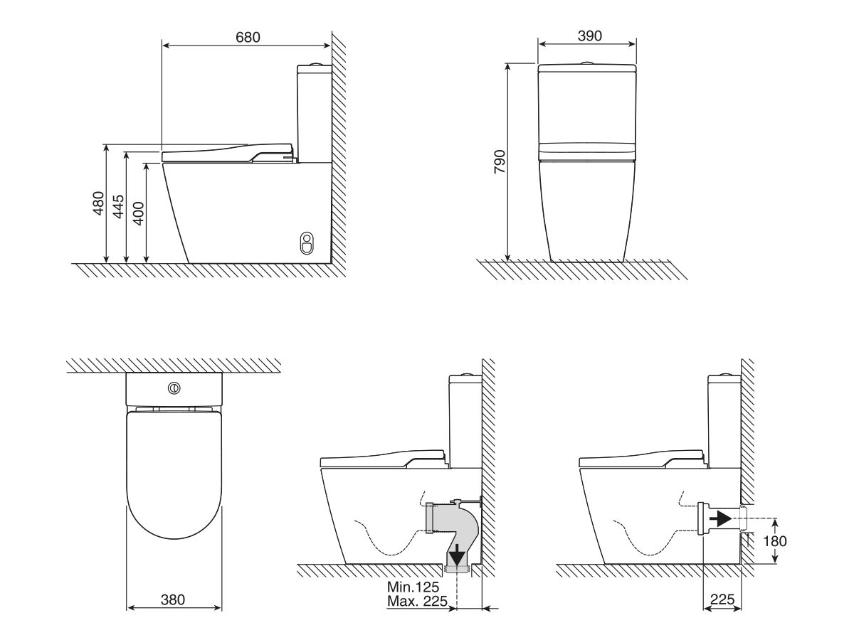 Roca In-Wash Inspira Rimless Close Coupled Back To Wall Toilet Suite with Heated Seat (4 Star)