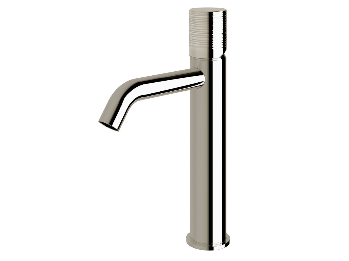 Milli Pure Medium Height Basin Mixer Tap Curved Spout with Cirque Textured Handle Chrome (5 Star)