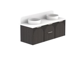 ADP Archie by Alisa & Lysandra Door/Drawer Wall Hung Vanity Unit Double Bowl 1350 Cherry Pie