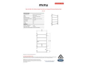 Specification Sheet - Mizu Drift MK2 550 x 800mm Heated Towel Rail Low Voltage 24V Brushed Stainless Steel