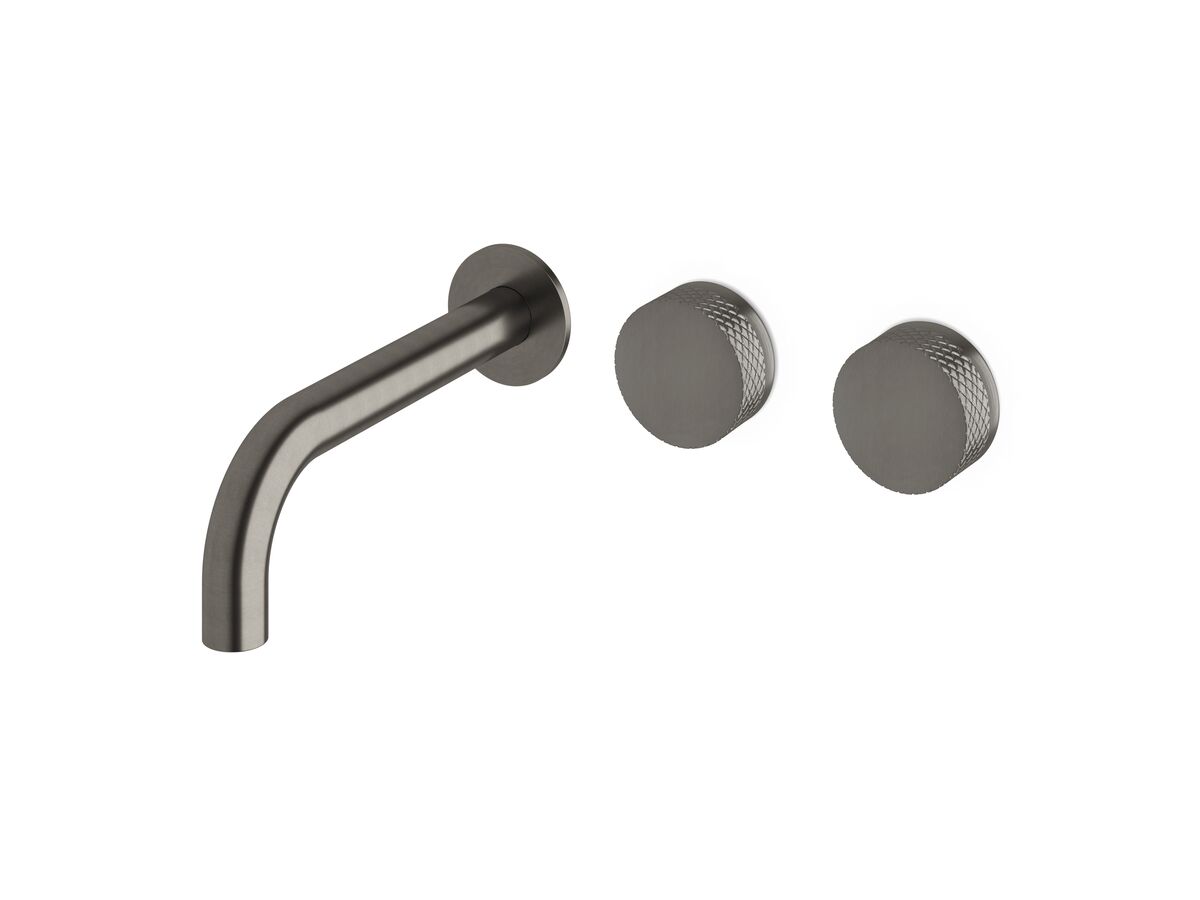 Milli Pure Wall Basin Hostess System 200mm Right Hand with Diamond Textured Handles Brushed Gunmetal (3 Star)