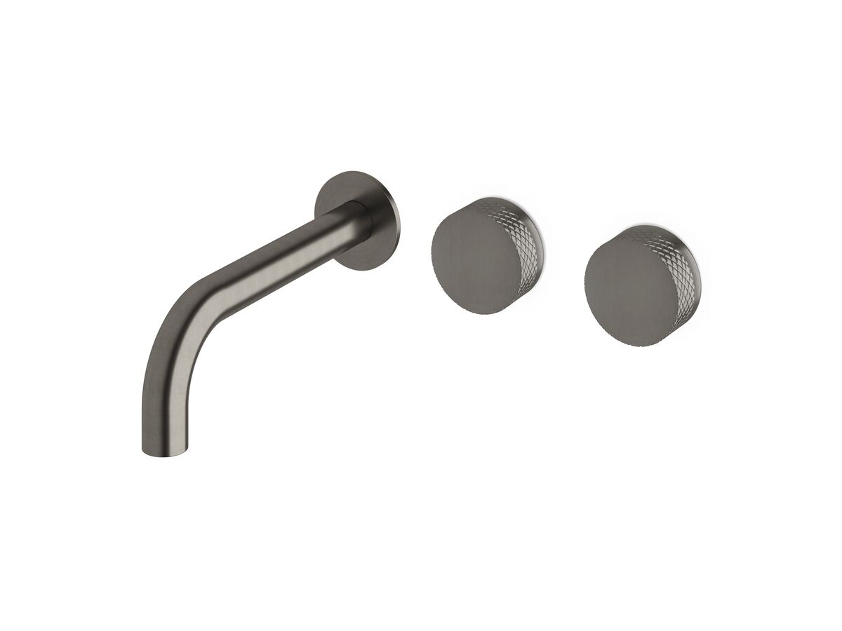 Milli Pure Wall Basin Hostess System 200mm Right Hand with Diamond Textured Handles Brushed Gunmetal (3 star)
