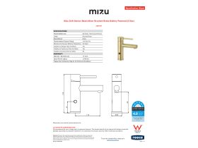 Specification Sheet - Mizu Drift Sensor Basin Mixer Brushed Brass Battery Powered (6 Star)