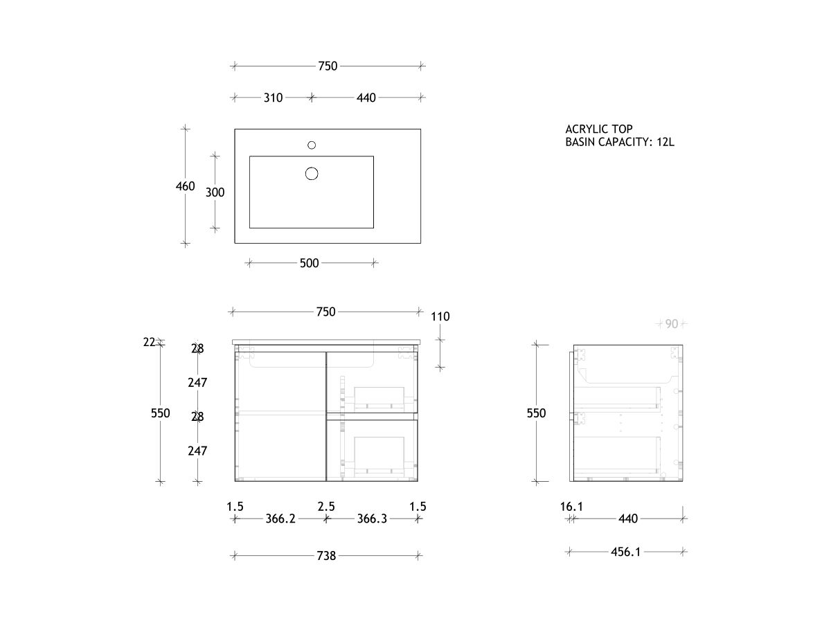 Posh Domaine 750mm Wall Hung Vanity Unit Conventional Left Hand Basin ...