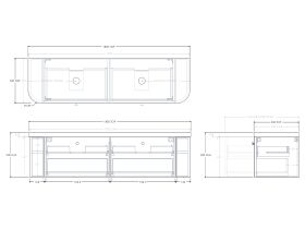 Technical Drawing - Kado Era 50mm Durasein Statement Top Double Curve All Drawer 1800mm Wall Hung Vanity with Double Basin