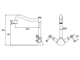Technical Drawing - Posh Canterbury English Sink Twinner Tap Small Lever (4 Star)