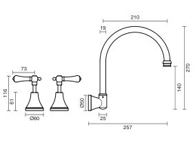 Technical Drawing - Kado Era Wall Sink Set Porcelain Lever Handle
