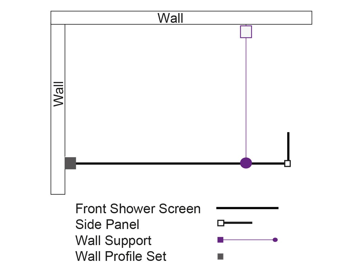 Kado Lux Fixed Shower Screen Panel with Slide Panel and Wall Support 1000mm Chrome