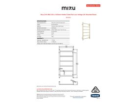 Specification Sheet - Mizu Drift MK2 550 x 1050mm Heated Towel Rail Low Voltage 24V Brushed Brass