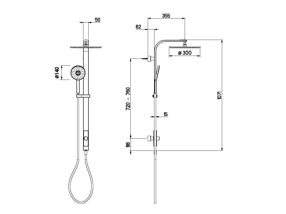 Nikles Pure Twin Shower 140 Handpiece-Techno 300 Chrome (3*) from Reece