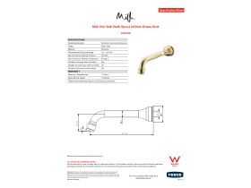 Specification Sheet - Milli Voir Wall Bath Spout 220mm Brass Gold