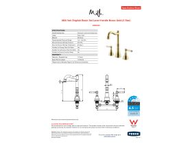 Specification Sheet - Milli Voir English Basin Set Lever Handle Brass Gold (5 Star)