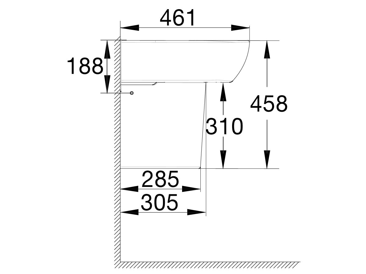 American Standard Cygnet Wall Basin No Taphole 550mm White