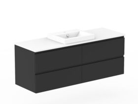 Posh Domaine Plus All-Drawer Twin 1500 Single Bowl Wall Hung Vanity Unit Caesarstone Top