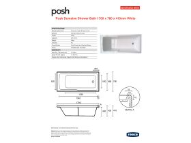 Specification Sheet - Posh Domaine Shower Bath 1700 x 780 x 410mm White