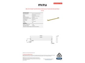 Specification Sheet - Mizu Drift Heated Towel Rail 630mm (Each) (Less Transformer) Brushed Brass