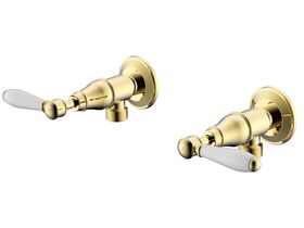 Milli Voir Washing Machine Stops Lever Handle with Porcelain Handles Brass Gold