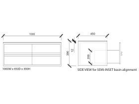 ISSY Z8 Vanity Unit 1000mm (W) x 450mm (D) x 390mm (H) 3 Drawer Semi Inset Basin