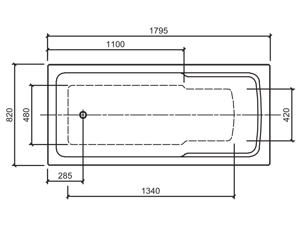 Posh Kensington Shower Bath 1795mm x 820mm x 495mm White