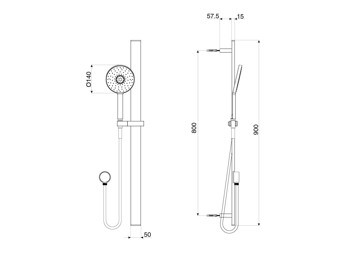 Nikles Pure Rail Shower with 140mm Handpiece Chrome (3 Star)