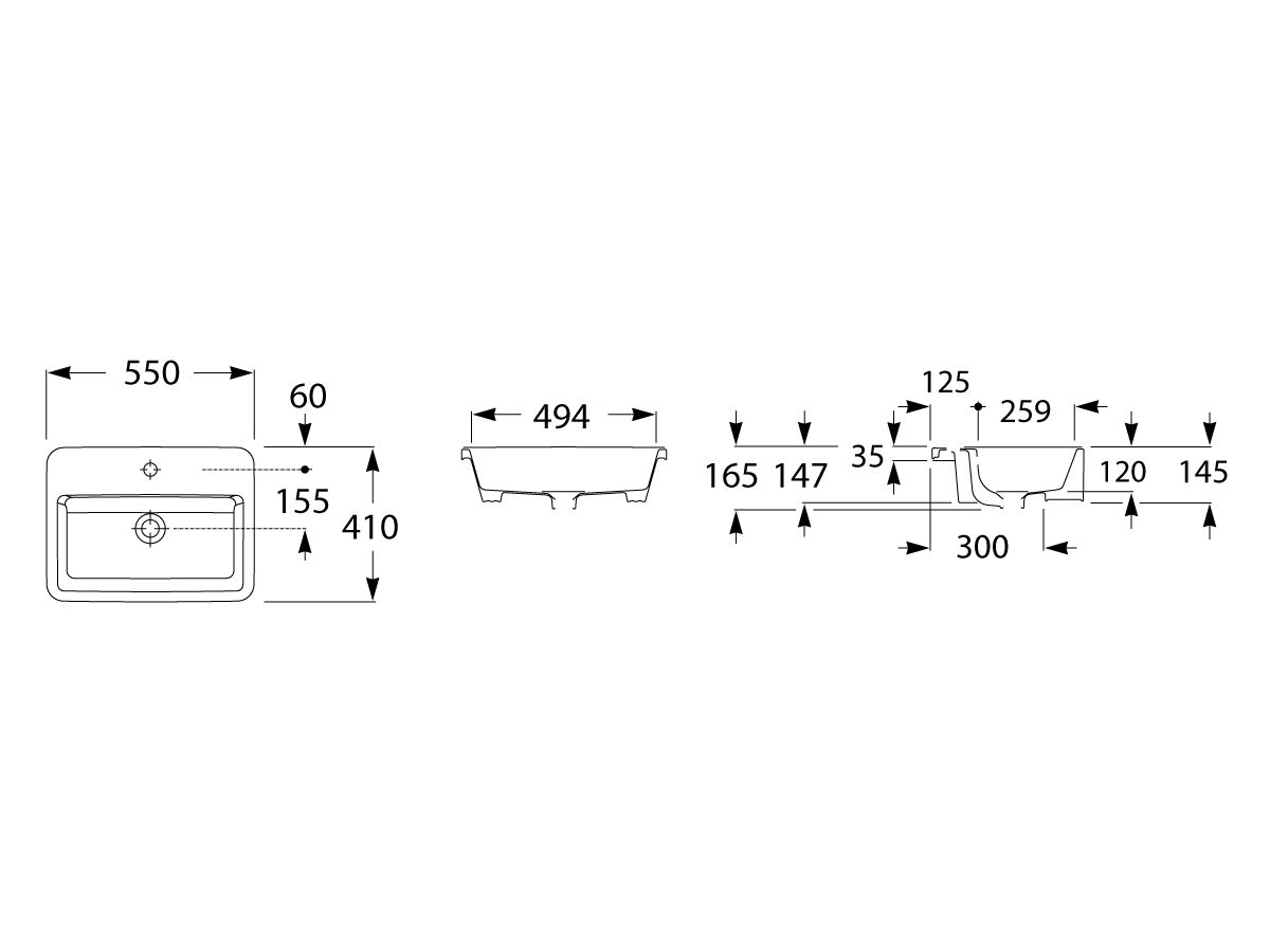 Roca The Gap Semi Recessed Basin 550mm x 410mm 1 Taphole White from Reece