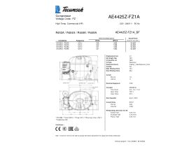 Technical Specifications - Tecumseh Compressor 1/5hp R404 MHBP AE4425Z-FZ1A