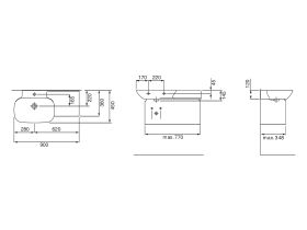 LAUFEN Ino Wall Basin with Shelf Left Hand Bowl with Overflow 1 Taphole 900mm White