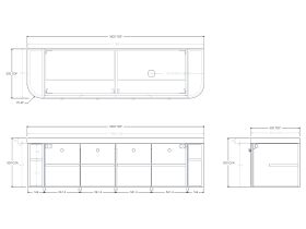 Technical Drawing - Kado Era 50mm Durasein Statement Top Double Curve All Door 1800mm Wall Hung Vanity with Right Hand Basin