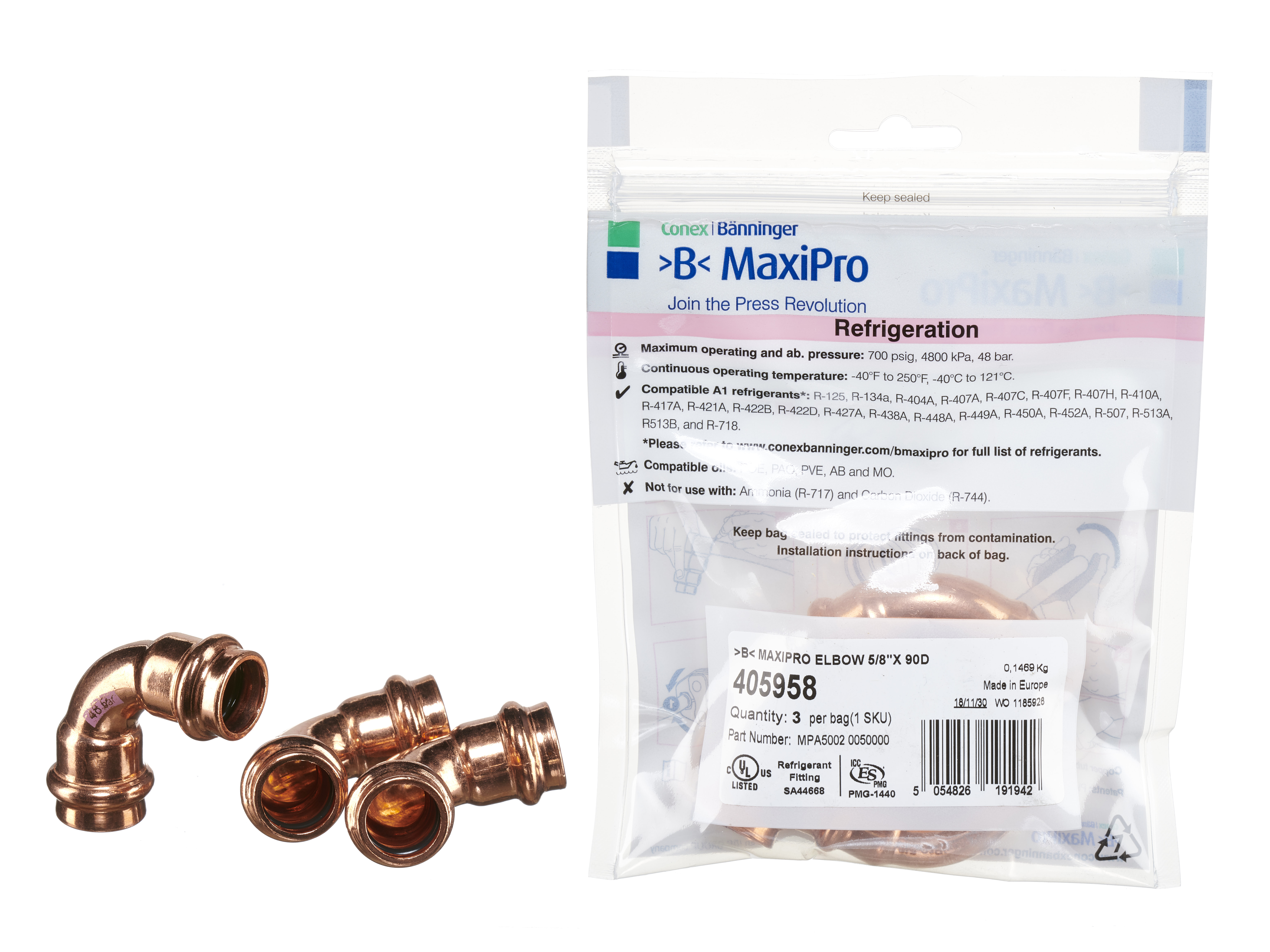 1 90 Degrees Elbow Press x Press (BAG OF 2)- COPPER PIPE FITTING