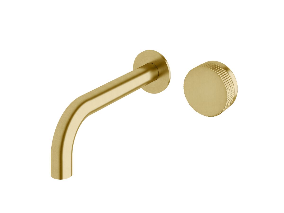 Milli Pure Progressive Wall Basin Mixer Tap System 200mm with Linear Textured Handle PVD Brushed Gold
