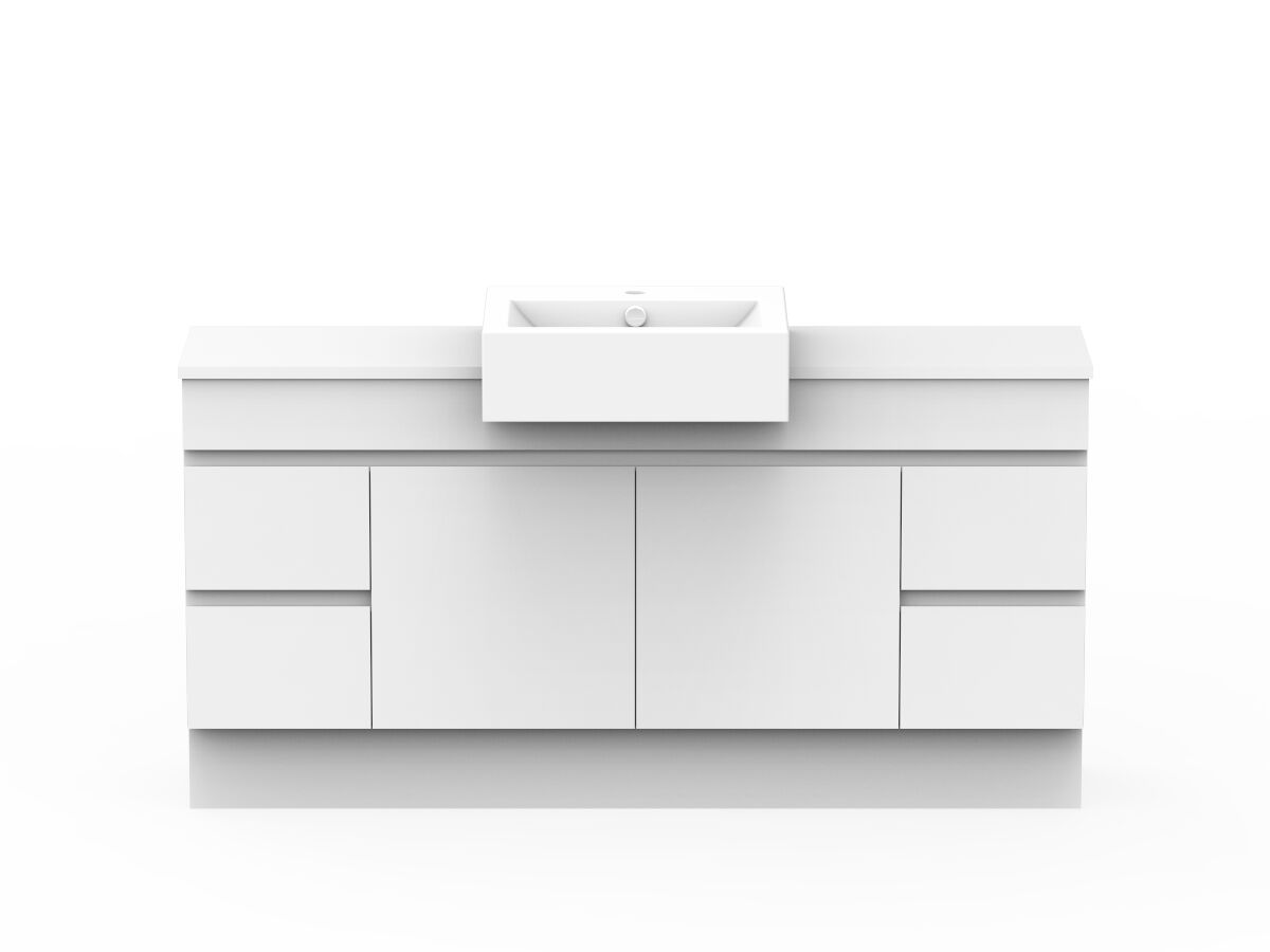 Posh Domaine Plus Semi-Recessed 1500 Single Bowl Floor Mount Vanity Unit Caesarstone Top