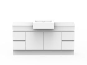 Posh Domaine Plus Semi-Recessed 1500 Single Bowl Floor Mount Vanity Unit Caesarstone Top