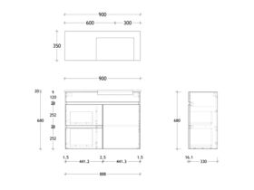 Posh Domaine Plus Semi-Recessed 900 Right Hand Bowl Wall Hung Vanity Unit Caesarstone Top