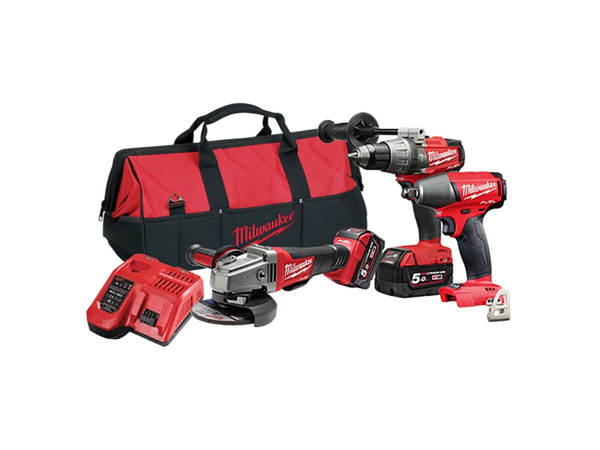 Milwaukee 3 Piece Kit Drill Grinder 1/2" Impact Wrench from Reece