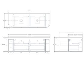 Technical Drawing - Kado Era 50mm Durasein Statement Top Double Curve All Drawer 1500mm Wall Hung Vanity with Double Basin