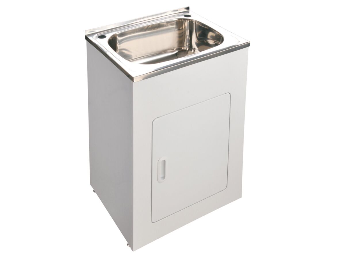 Base Laundry Trough & Cabinet 1 Tap Hole Stainless Steel/ White