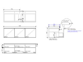 Technical Drawing - ISSY Adorn Above Counter / Semi Inset Wall Hung Vanity Unit with Three Drawers & Internal Shelves with Petite Handle 1500mm x 500mm x 450mm CENTERED
