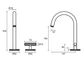 Technical Drawing - Milli Etch Progressive Hob Basin Mixer Tap Set (6 Star)