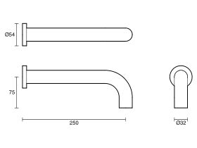 Technical Drawing - Scala 32mm Wall Basin Outlet 250mm